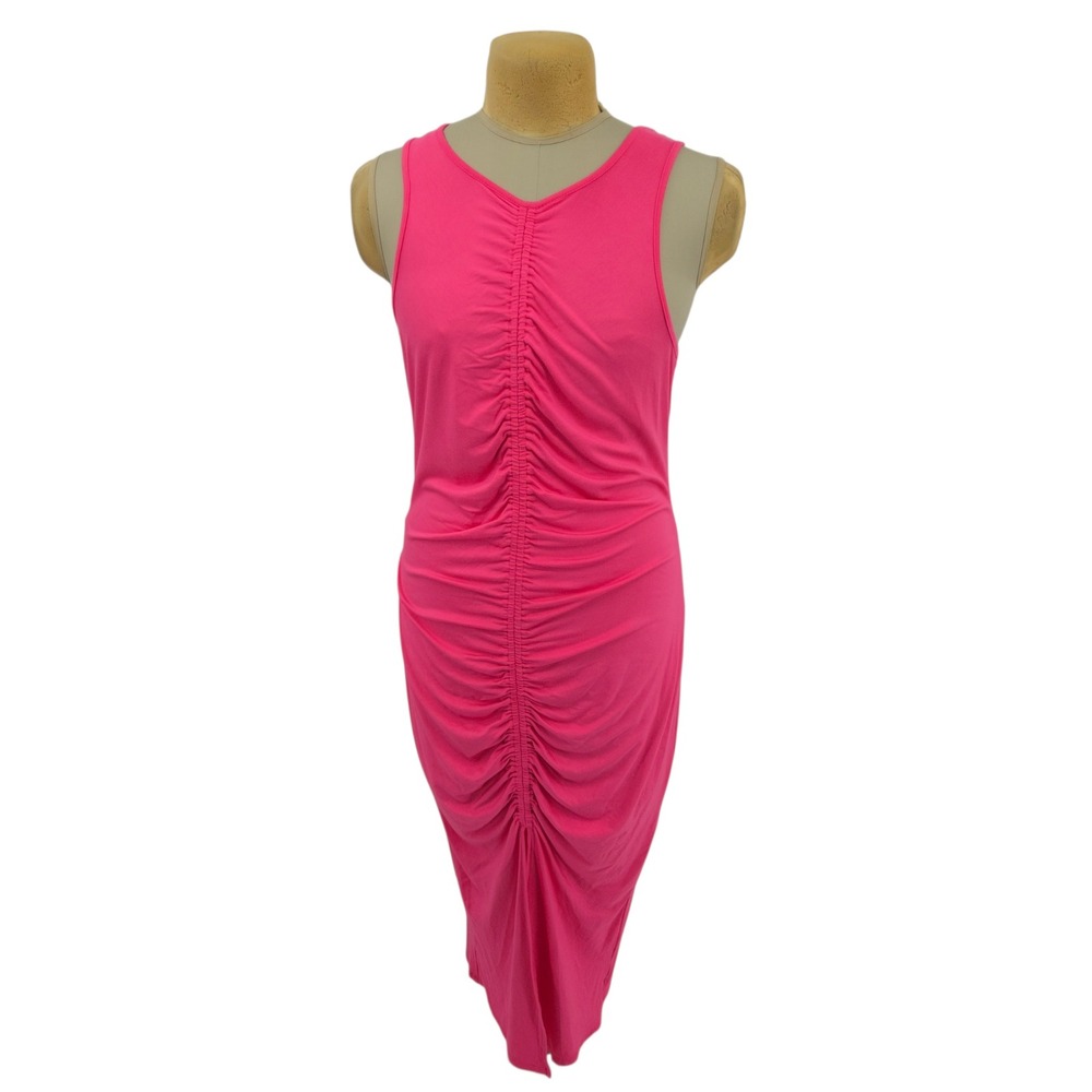 Future Collective Midi Dress Women Large Pink Ruched Cutout‎ Alani Noelle NWT